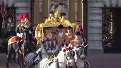 King leaves Buckingham Palace for State Opening of Parliament News Clip