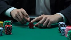 Lucky male player making first bet casually tossing chip, fortune in his hands Stock Footage