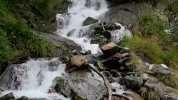 View waterfall scenes in mountains, national park Dombai, Caucasus, Russia Stock Footage