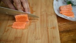 Asian chef slice japanese food sashimi salmon Stock Footage
