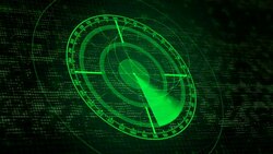 Radar detecting aircraft or ships, retro green display, military security Stock Footage