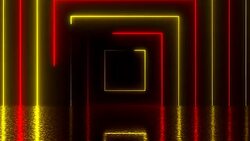 Abstract square neon tunnel with reflection, computer generated background Stock Footage