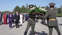 CLEAN : Emotional Nancy Pelosi participates in wreath-laying ceremony at Armenia's Genocide Memorial News Clip