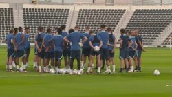 England squad having a team meeting during training session in Doha News Clip