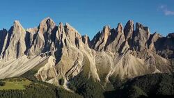 aerial view of famous Mount Geissler Spitzen in Val di Funes Stock Footage