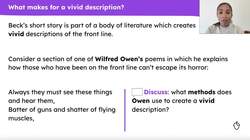 Vivid descriptive writing using Ian Beck's ‘Propping Up The Line’ as stimulus Instructional Video