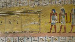 Egypt, Theban Necropolis, Valley of the Kings - Tomb of Ramesses IV - Hieroglyphs Stock Footage