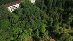 Drone aerials over decaying Pripyat buildings News Clip