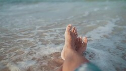 Relaxing near sea. Slow motion Stock Footage