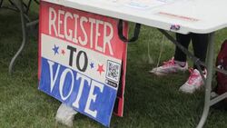 Register to vote stand at community showcase News Clip