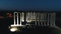 Aizanoi - Zeus Temple - Night / Aerial Stock Footage