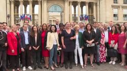 CLEAN : Left-wing alliance MPs pose for family photo outside French parliament News Clip