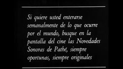 Title card in Spanish touts Pathe News's film newsreels, 1933 News Clip