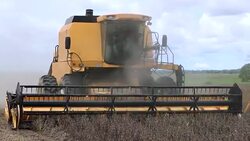 Agriculture tractor harvesting and collecting soybeans in 4K Stock Footage