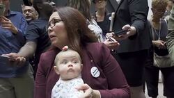 Sen. Tammy Duckworth during  ANTI–Brett Kavanaugh on day of hearing with his accuser Dr. Christine Blasey Ford Stock Footage