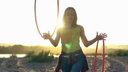 girl with Hoop in nature Stock Footage