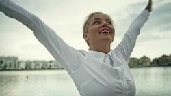 Businesswoman enjoying the beach Stock Footage