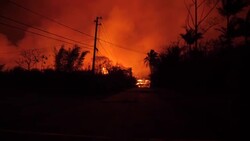 Night shots of lava burning roads and forests after Kilauea volcano eruption News Clip