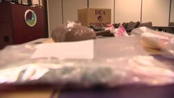 USA: Fentanyl Opiod drugs and weapons siezed by police after drugs raid in Phoenix Arizona. News Clip