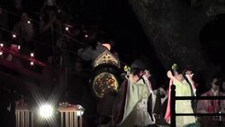 Mystical candlelit rite reflected on Dazaifu Tenmangu pond Stock Footage