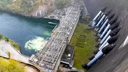 Aerial view waterfall from of Bhumibol dam in Thailand Stock Footage