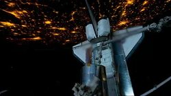 Space Shuttle Discovery over Earth - 4K Stock Footage