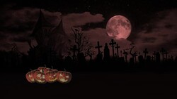 Spooky Halloween Night Animation - Haunted House - Pumpkin - 4K Stock Footage