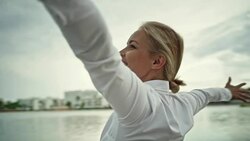 Businesswoman enjoying the beach Stock Footage