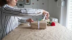 Woman is holding rose bouquet Stock Footage