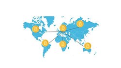 Bitcoin mining animation. Crypto currency blockchain on the world map. Stock Footage