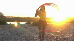 girl with Hoop in nature Stock Footage