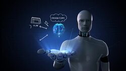 Robot, cyborg opens palm, Brainstorming to digital brain concept.artificial intelligence. 4K movie. Stock Footage