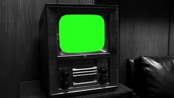 Old Wooden Tv With Green Screen. Black And White Tone. Stock Footage
