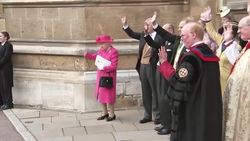 Queen Elizabeth II and other Royal Guests Wave Off Lady Gabriella Windsor and Thomas Kingston After Royal Wedding News Clip