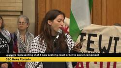 Protesters hold rally as U of T files for injunction to evict pro-Palestinian encampment News Clip
