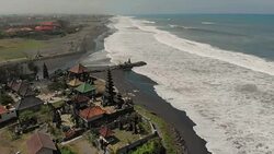 Aerial view of Hindu temple in Sanur, Bali Stock Footage