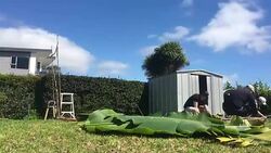 Jewish Family Building a Sukkah on Sukkoth Feast of Tabernacles Jewish holiday Stock Footage