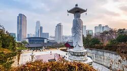 Timelapse of Bongeunsa Temple in Gangnam City at Night,Seoul Korea Stock Footage