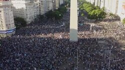 CLEAN : AERIAL SHOTS of fans gathering at the iconic Obelisk monument in Buenos Aires News Clip