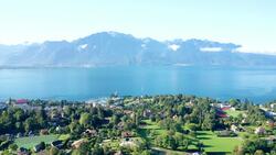 Discover Montreux: Drone Journey Over Swiss Alpine Beauty Stock Footage