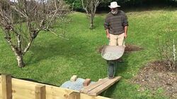 Adult Senior Man Emptying a Wheel Barrel Full of Gravel Stock Footage