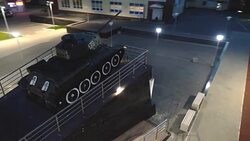 T-34 Soviet Army Medium Battle Tank Memorial Monument at Night Stock Footage