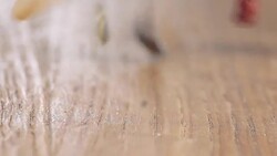 Mixed Super Foods Slow-Motion falling on wooden table, close up Stock Footage