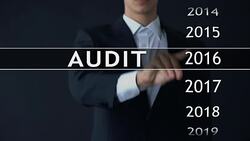 Audit report 2020, businessman finds data in virtual archive financial statement Stock Footage