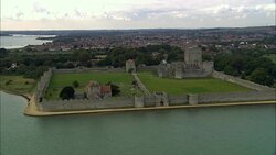 Portchester Castle  - Aerial View - England, Hampshire, Fareham District, United Kingdom Stock Footage