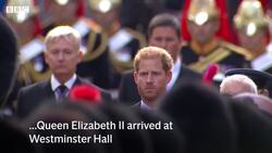 Emotional Prince Harry sheds a tear for the Queen as he stands near coffin News Clip