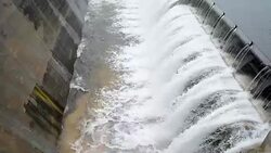 water flow from gateway of small dam for agricultural system. Stock Footage