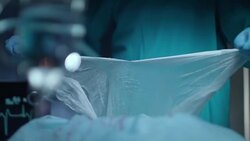 Surgeon hand tearing gauze at surgeon room. Surgeon prepare medical procedure Stock Footage