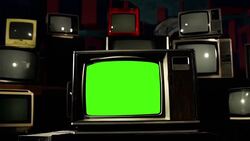Vintage Tv Green Screen With Many 1980S Tvs. Dolly Shot. Contrasted Tone. Stock Footage
