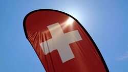 Swiss Banner Flag with Sunlight Stock Footage